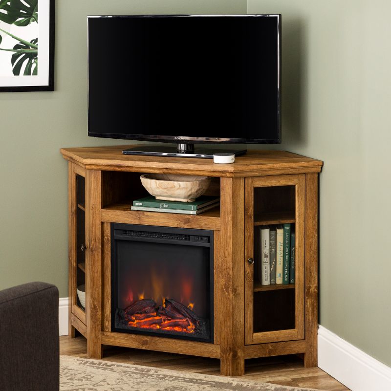 Photo 1 of 48" Wood Corner Fireplace Media TV Stand Console, One Size , Brown
