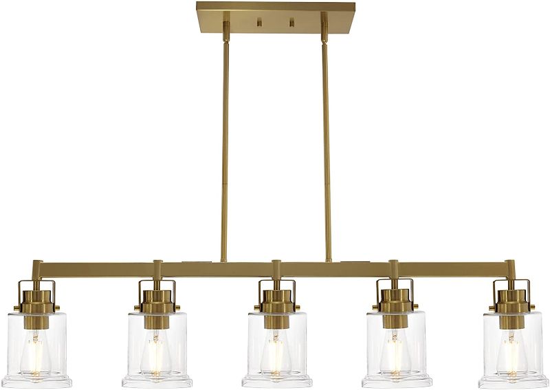 Photo 1 of  Light Farmhouse Chandeliers Brushed Brass Dining Room Lighting Fixtures Hanging with Clear Glass Shade Pendant Lighting Kitchen Island Modern Ceiling Lights for Living Room Bedroom
