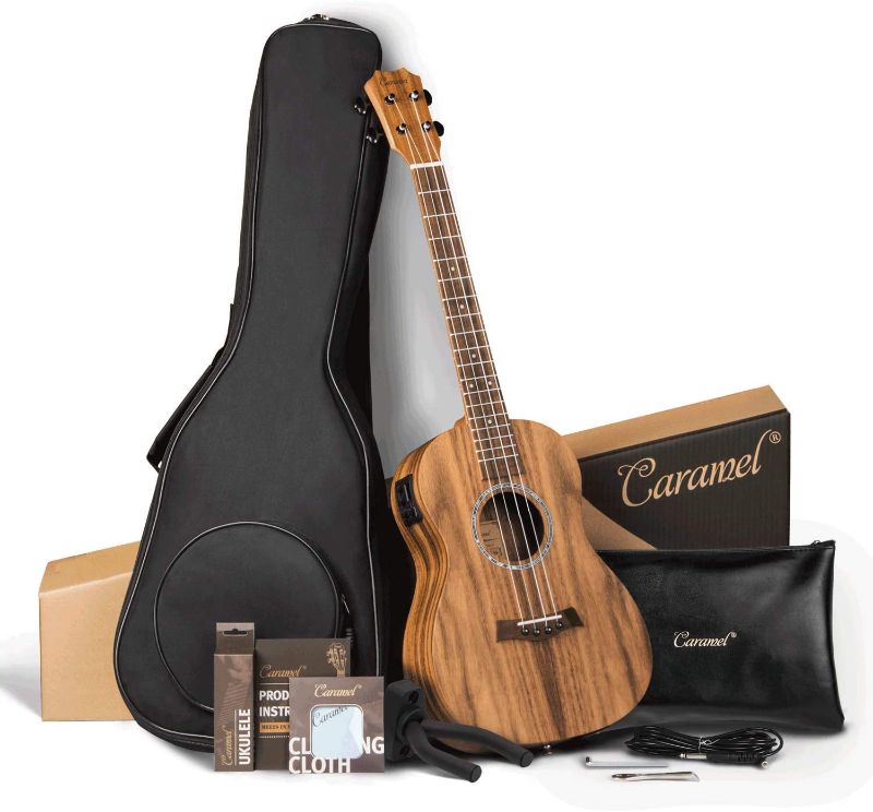 Photo 1 of 
Caramel CB207 Acacia Baritone Acoustic Electric Ukulele with Truss Rod with Additional Strings, Padded Gig Bag, Strap and EQ cable
