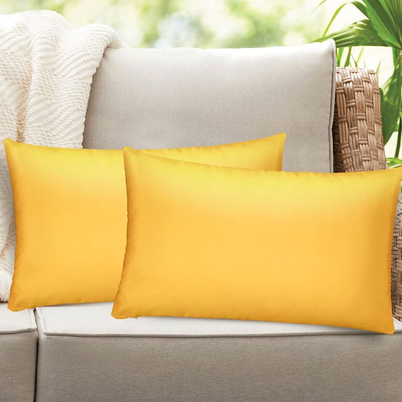 Photo 1 of 2 PACK-Homthumb Outdoor Pillow Covers 12x20 inch,Waterproof Decorative Throw Cushion Case Pillowcase for Patio Garden Furniture Couch Bench Tent - Pack of 2 Pillow Covers Yellow
