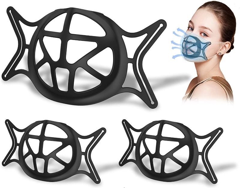 Photo 1 of 4- Upgraded 3D Silicone Bracket for Comfortable Wearing,Breathe Cup,Face Cool Bracket with Turtle Shape for More Breathing Room,Cool Inserts Keep Fabric off,Lipstick Protector(Black,3PCS)
