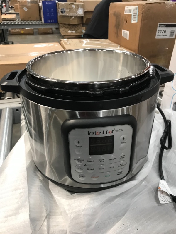 Photo 1 of Instant Pot Duo Crisp 11-in-1 Electric Pressure Cooker with Air Fryer Lid, 8 Quart Stainless Steel/Black, Air Fry, Roast, Bake, Dehydrate, Slow Cook, Rice Cooker, Steamer, Sauté
