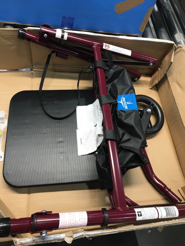 Photo 5 of Medline Rollator Walker with Seat, Steel Rolling Walker with 6-inch Wheels Supports up to 350 lbs, Medical Walker, Burgundy
