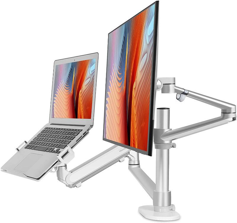 Photo 1 of Viozon Monitor and Laptop Mount, 2-in-1 Adjustable Dual Monitor Arm Desk Stand Single Gas Spring Arm with Laptop Tray for 12-17" Laptop Single Arm...
