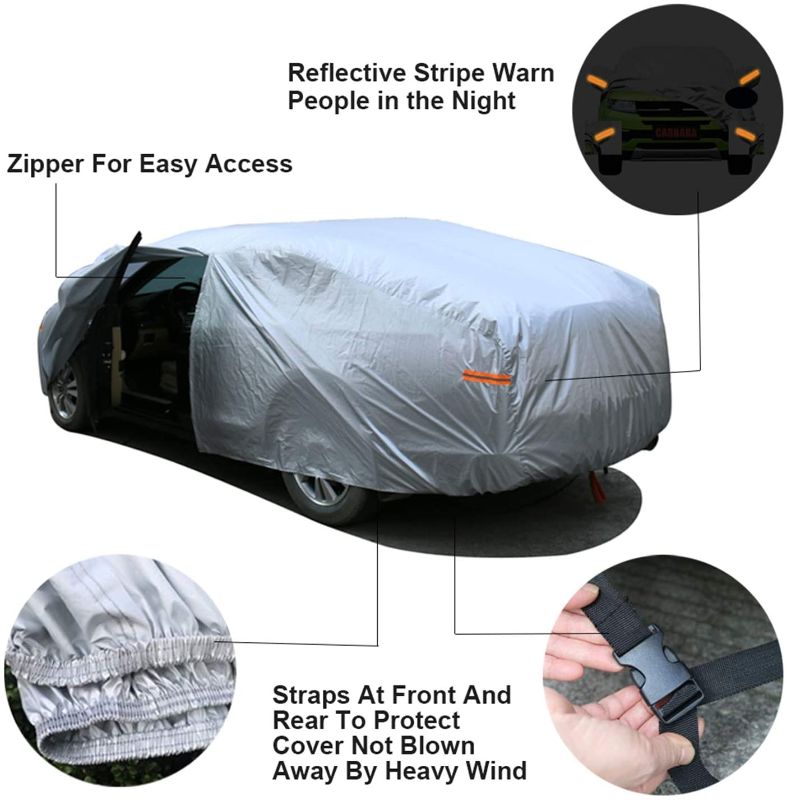 Photo 1 of 2 Layers SUV Car Cover Waterproof All Weather, Outdoor Car Covers for Automobiles with Zipper Door, Hail UV Snow Wind Protection, Universal Full Car Cover(Length Up to 175")
