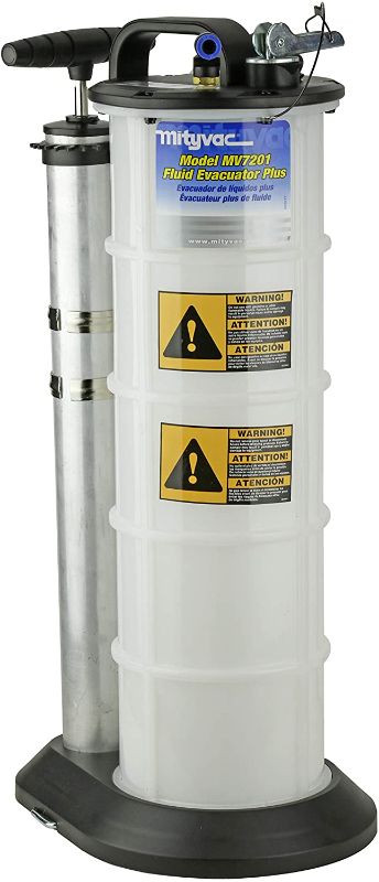 Photo 1 of  Manual Fluid Evacuator Plus with 2.3 Gallon Reservoir; Evacuates or Dispenses Fluids with Push Button; Evacuate Through the Dipstick Tube , White
