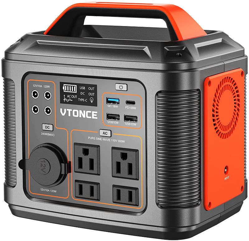 Photo 1 of Portable Power Station 300W, VTONCE 296Wh Solar Generator with PD100W USB Quick Charge / 110V AC Outlets / DC Ports and LED Flashlight, Emergency Backup Lithium Battery for Home Outdoor Travel Camping
