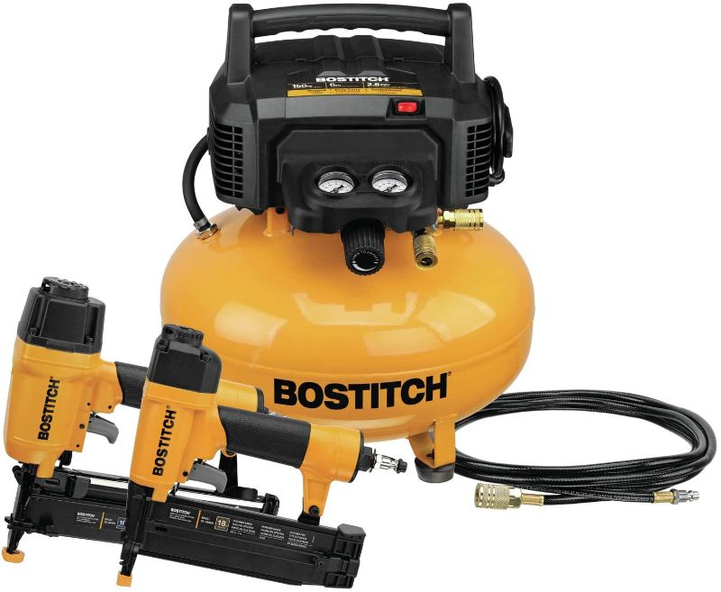 Photo 1 of ***tank does not hold pressure***Bostitch BTFP2KIT 2-Piece Nailer and 6 Gallon Oil-Free Pancake Air Compressor Combo Kit