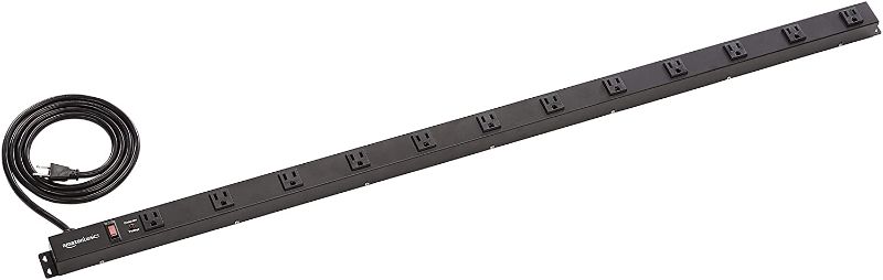 Photo 1 of Amazon Basics Heavy Duty Metal Surge Protector Power Strip with Mounting Brackets - 12-Outlet, 600-Joule (15A On/Off Circuit Breaker)
