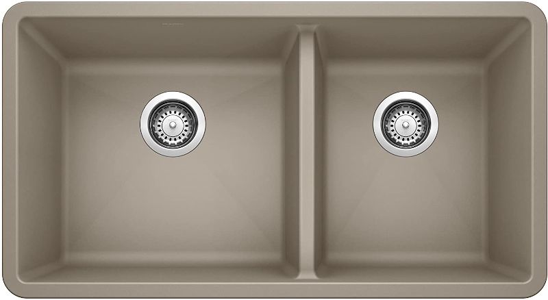 Photo 1 of BLANCO 441296 Precis Silgranit 60/40 Double Bowl Undermount Kitchen Sink, 33" L X 18" W X 9.5" D, Truffle
