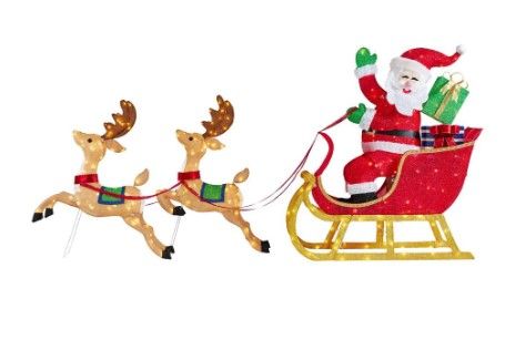 Photo 1 of Home Accents Holiday
8.5 ft Yuletide Lane Giant-Sized LED Santa's Sleigh with Two Reindeers Yard Sculpture

//tested, powers on