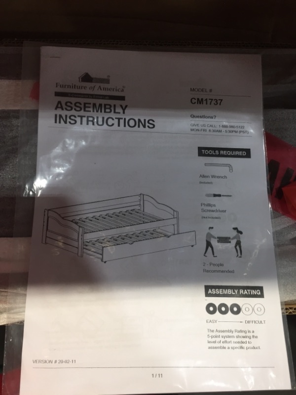 Photo 3 of 
PARTS ONLY //MISSING COMPONENTS 

Furniture of America Daybed Rail CM1737EX-2