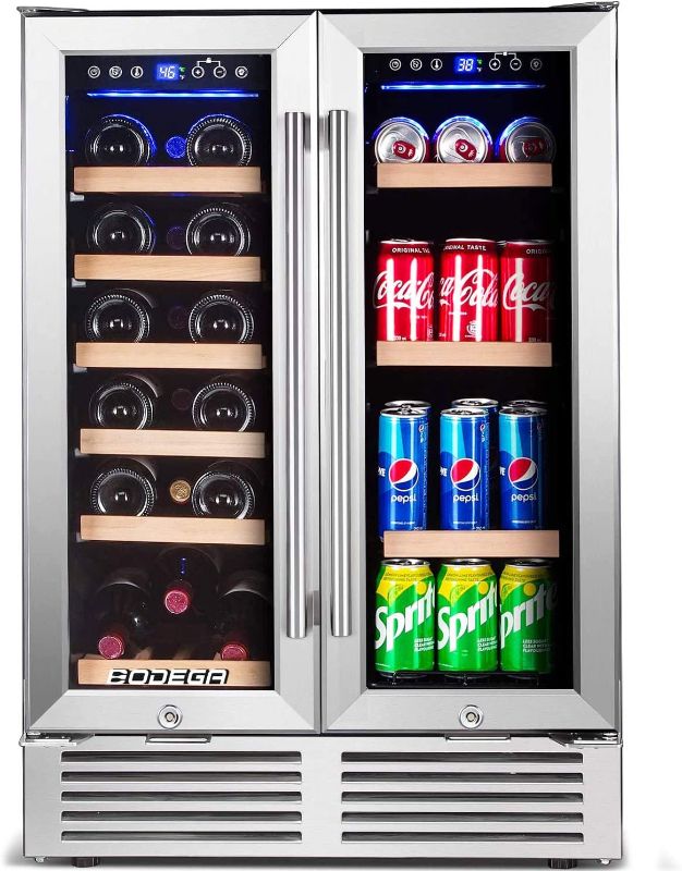 Photo 1 of //TESTED AND FUNCTIONAL, MINOR DAMAGE TO TOP WITH CRACK//
BODEGA Wine and Beverage Refrigerator,24 Inch Dual Zone Wine Cooler With Memory Temperature Control Built-In or Freestanding 2 Safety Locks Soft LED Light Quiet Operation Hold 19 Bottles and 57 Can