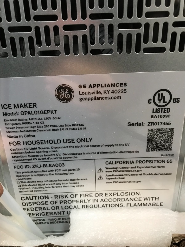 Photo 8 of //MINOR COSMETIC DAMAGE AND DENTS, MISSING ICE SCOOP// GE Profile Opal | Countertop Nugget Ice Maker with Side Tank | Portable Ice Machine with Bluetooth Connectivity | Smart Home Kitchen Essentials | Stainless Steel Finish | Up to 24 lbs. of Ice Per Day
