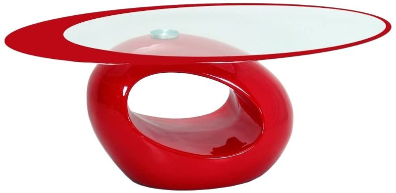 Photo 1 of //MISSING BASE OR STAND//
Fab Glass and Mirror CTR-FAB30000 Oval Glass Coffee Table, Red
