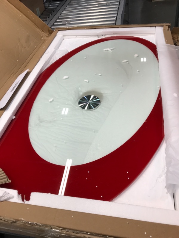 Photo 2 of //MISSING BASE OR STAND//
Fab Glass and Mirror CTR-FAB30000 Oval Glass Coffee Table, Red
