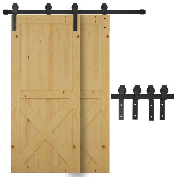 Photo 1 of //MISSING RAILING//
Carbon Steel Sliding Barn Door Kits Hardware Closet set Track System for Double Wood Door Industrial Wheel Style Roller