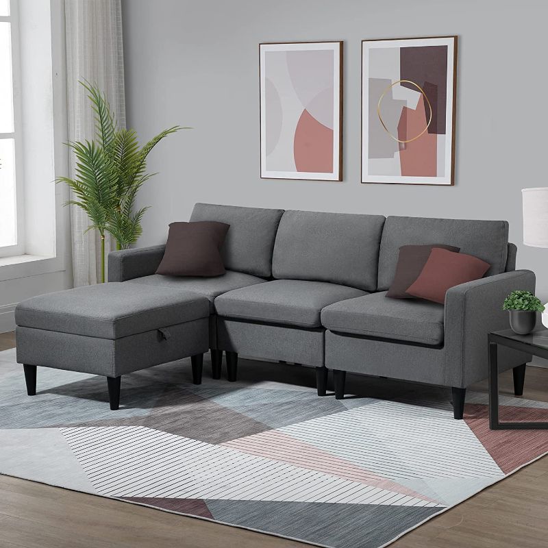 Photo 1 of //MISSING REST OF COUCH//CHADIOR Convertible Sectional Sofa with Reversible Chaise 77" L-Shaped Couch with Storage Ottoman Modern Linen Fabric for Small Space Living Room Apartment Grey
