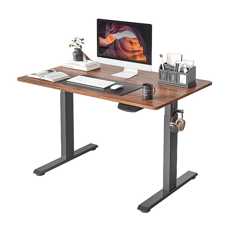 Photo 1 of FEZIBO Height Adjustable Electric, 48 x 24 Inches Table, Sit Stand Home Office Desk with Splice Board, Black Frame/Espresso Top
