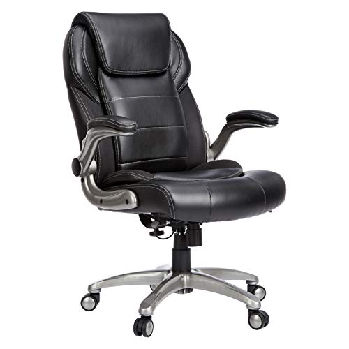 Photo 1 of AmazonCommercial Ergonomic High-Back Bonded Leather Executive Chair with Flip-up Arms and Lumbar Support, Black
