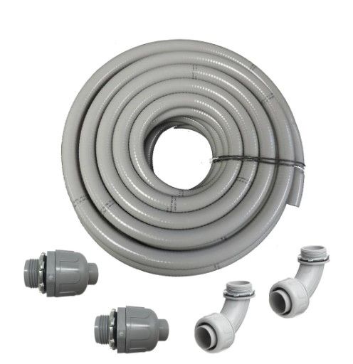 Photo 1 of 3/8 in. Dia x 25 ft. Non Metallic UL Liquid Tight Electrical Conduit Kit with 2 Straight and 2 Angle Fittings Included
