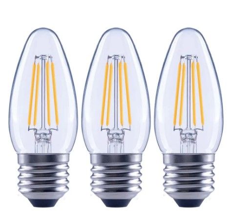 Photo 1 of 60-Watt Equivalent B11 Dimmable Blunt Tip Candle Clear Glass Filament LED Vintage Edison Light Bulb Daylight (12-Pack)
