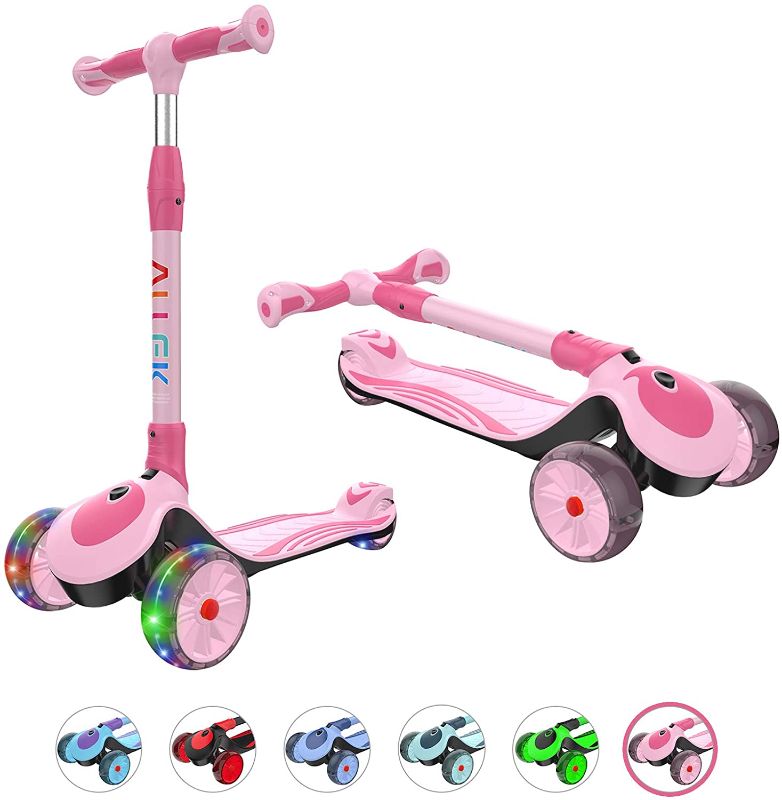 Photo 1 of 
Allek F01 Folding Kick Scooter for Kids, 3-Wheel LED Flashing Glider Push Scooter with Height Adjustable and Foldable Handlebar, Dual Color Anti-Slip Wide...
Color:Pink