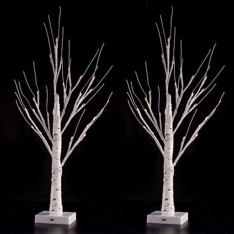 Photo 1 of Sunnyglade 2PCS 2Ft 24 LED Birch Tree Light Fairy Tree Bonsai Tree Light Warm White for Home Wedding Festival Party Christmas Decoration
