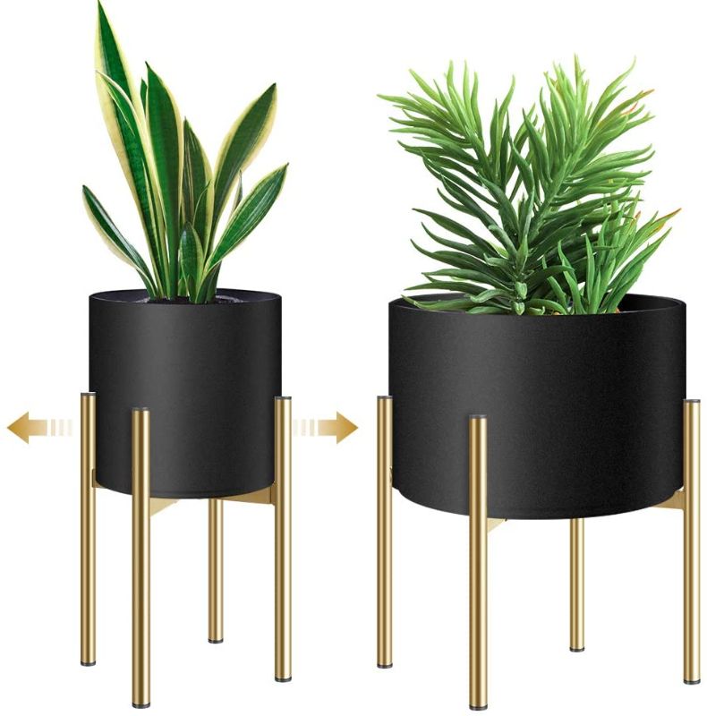 Photo 1 of *WHITE NOT BLACK* Plant Stand, Metal Plant Stands for Indoor Plants Adjustable for 8 9 10 11 12 inches Pot, Planter Stand Mid Century Stable Stylish Corner Plant Stand for Outdoor, Gold 1Pack, Pot not Included**WHITE POT**GOLD HOLDER**
