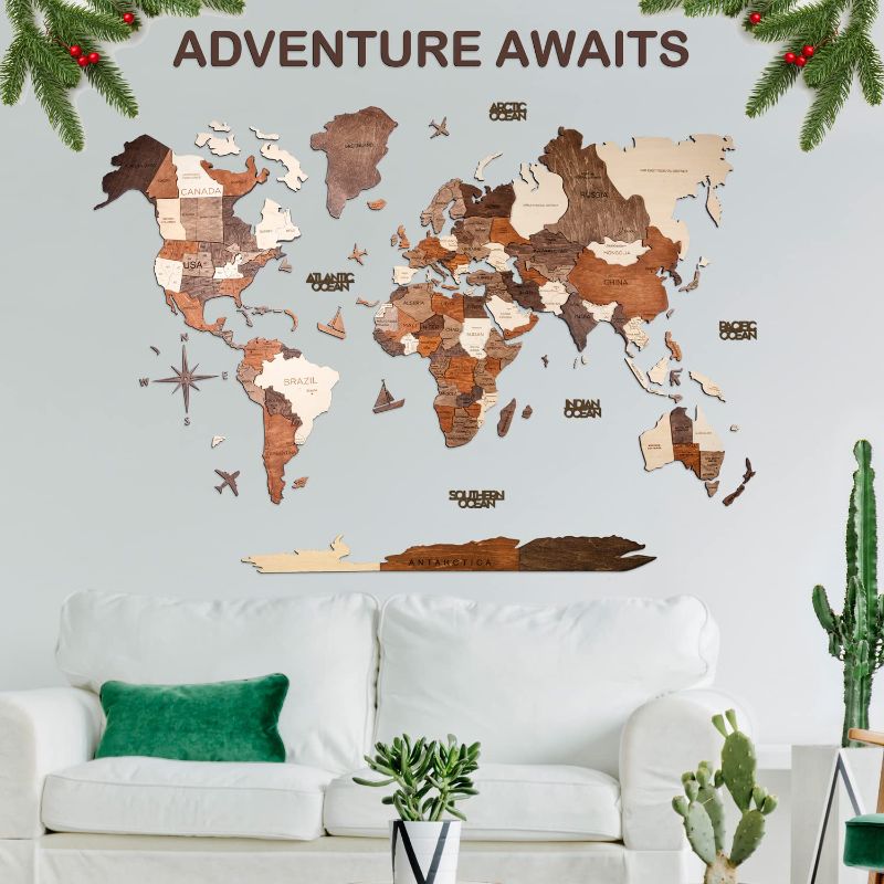 Photo 1 of 3D Wood World Map Wall Art Large Wall Decor - World Travel Map All Sizes (M L XL XXL) Any Occasion Gift Idea - Wall Art For Home & Kitchen or Office
