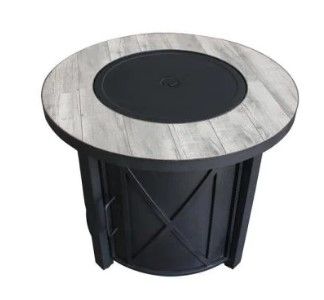 Photo 1 of 35 in. W x 26 in. H Round Steel Propane Fire Pit Table with Tile Top
