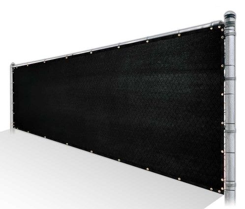 Photo 1 of  no poles - 8 ft. x 20 ft. Black Privacy Fence Screen HDPE Mesh Windscreen with Reinforced Grommets for Garden Fence (Custom Size)
