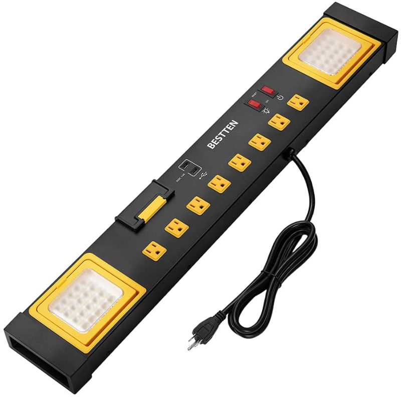 Photo 1 of  Heavy Duty Metal Workshop Power Strip with LED Lights and USB Chargers