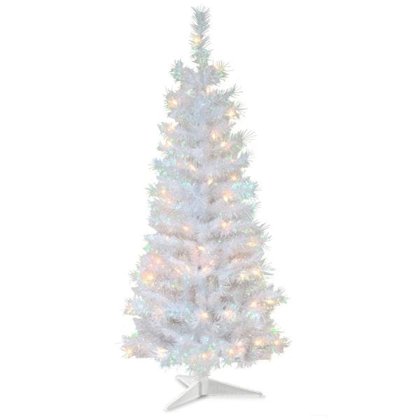 Photo 1 of 4 ft. White Iridescent Tinsel Artificial Christmas Tree with Clear Lights
