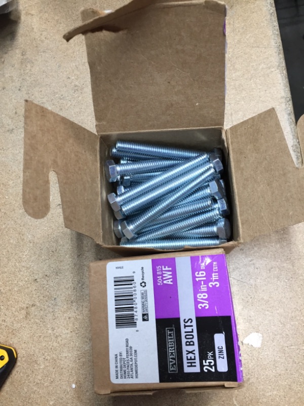 Photo 2 of ( 2 BOXES) Everbilt #3/8 - 16 in. X 3 in. Zinc Plated Hex Bolt (25-Pack)
