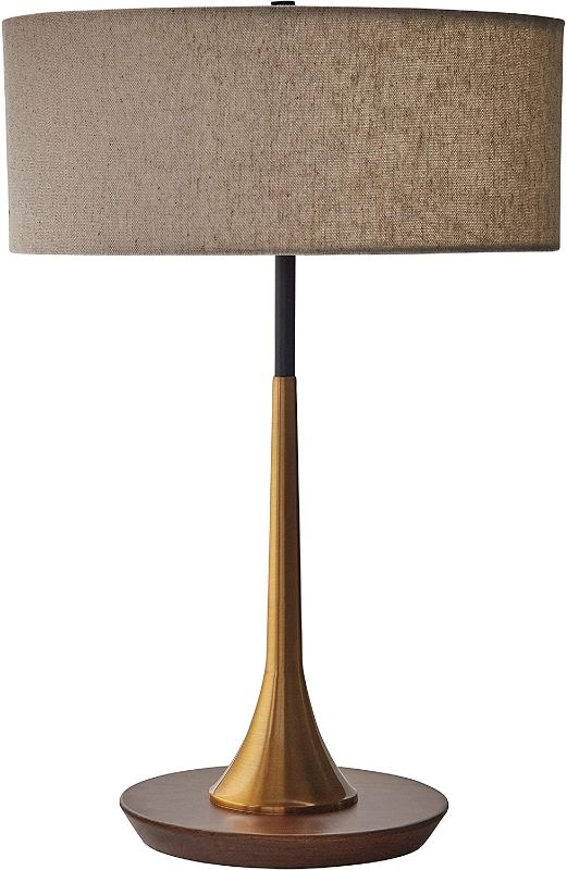 Photo 1 of Amazon Brand – Rivet Mid-Century Modern Curved Brass Table Desk Lamp With LED Light Bulb - 14.3 x 21.7 Inches, Brass and Walnut

