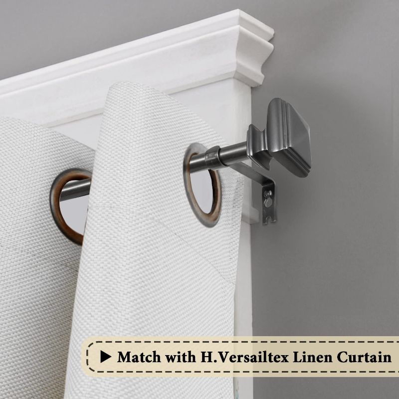 Photo 1 of H.VERSAILTEX Window Curtain Rods for Windows 48 to 84 Inches Adjusts Decorative 3/4 Inch Diameter Single Window Curtain Rod Set with West Square Classic Finials, Pewter
