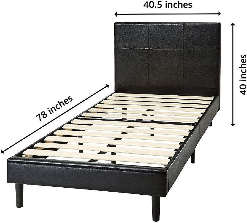 Photo 1 of *MISSING headboard and hardware* 
Amazon Basics Faux Leather Upholstered Platform Bed Frame with Wooden Slats, Twin
