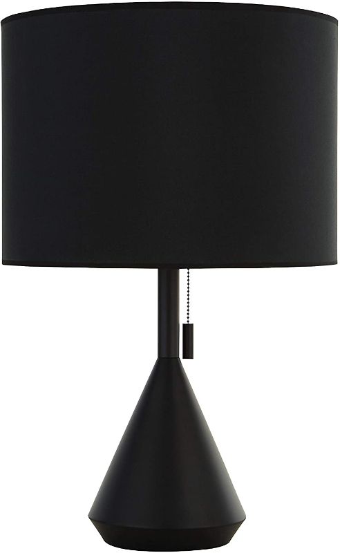 Photo 1 of *SEE last picture for damage*
Amazon Brand – Rivet Modern Pull Chain Switch for Each Socket Table Lamp with Bulb, 22.8"H, Matte Black - 67094
