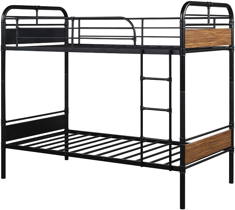 Photo 1 of *box 2 of 2, NOT complete*
*SEE last picture for damage*
Metal Bunk Bed Twin Sturdy Steel Frame with Safety Guard Rail, Ladder and Upholstered Headboards, No Box Spring Needed, Noise Free, Black
