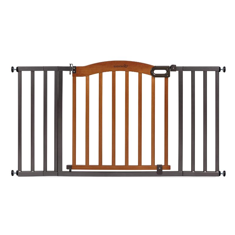Photo 1 of Summer Decorative Wood & Metal Safety Baby Gate, New Zealand Pine Wood and a Slate Metal Finish - 32” Tall, Fits Openings up to 36” to 60”