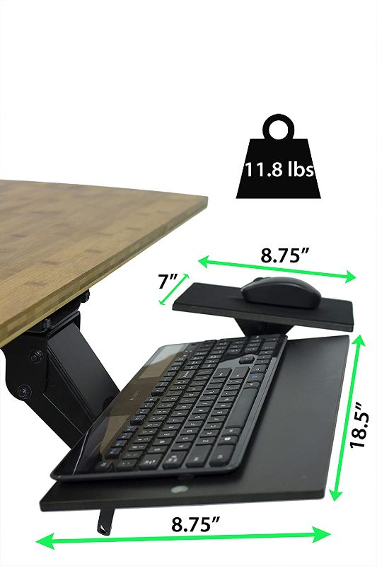 Photo 1 of *keyboard and mouse NOT included* 
*MISSING hardware*
Uncaged Ergonomics KT1 Ergonomic Under-Desk Computer Keyboard Tray. Adjustable height angle negative tilt sliding pull out drawer platform swivels 360 slides office products, black
