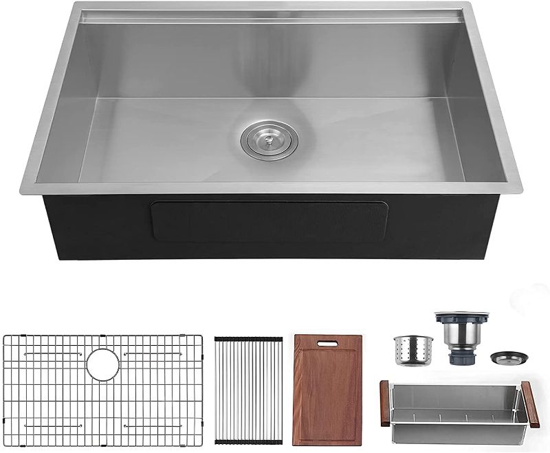 Photo 1 of *SEE last pictures for damage*
Hausinluck 32 x 18 x 9 inch Undermount Kitchen Sink, Workstation Ledge 18 Gauge Stainless Steel Sink Modern Single Bowl Kitchen Sink
