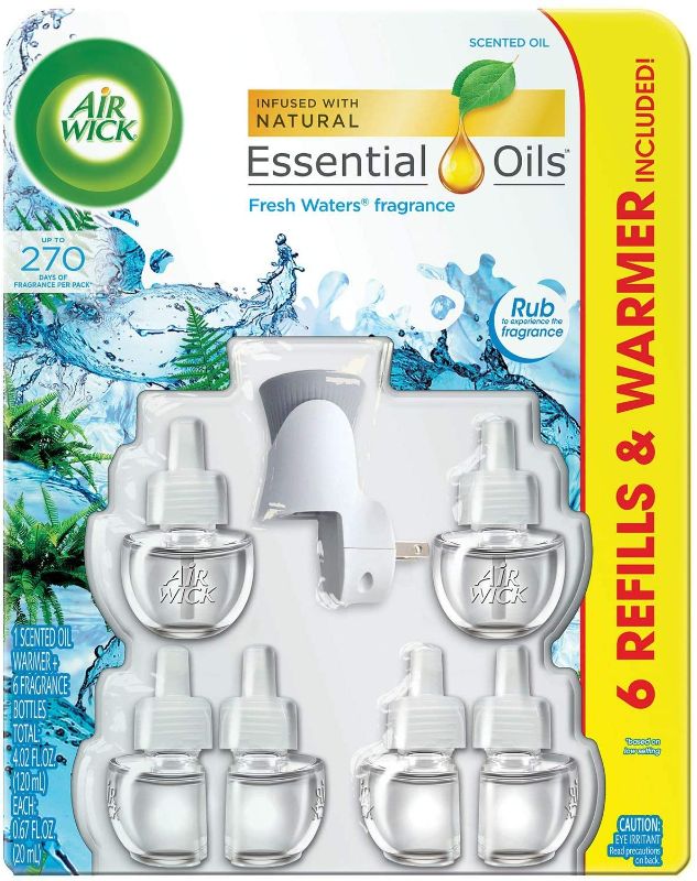 Photo 1 of *1 of the refills broke and leaked*
Air Wick 0.67 fl. oz. Fresh Water Scented Oil Starter Kit 1 Plus 6 Automatic Air Freshener Dispenser and Refill, 2 Pks