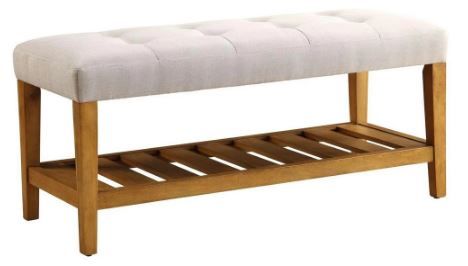 Photo 1 of *SEE last picture for damage*
Acme Furniture Charla Wooden Storage Bench - Light Gray and Oak, 18 in. x 16 in. x 40 in.