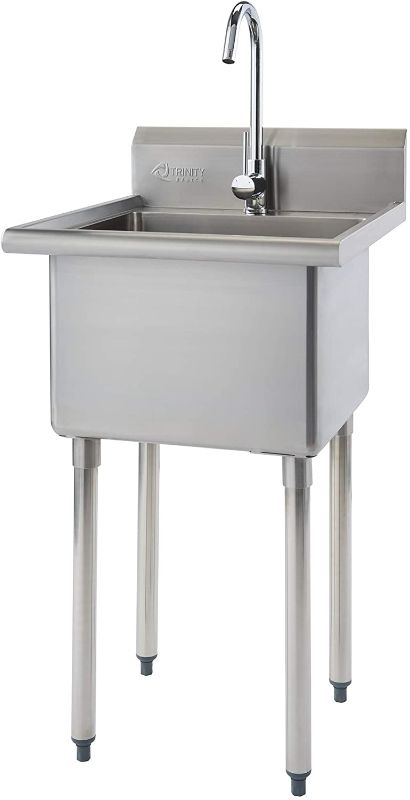 Photo 1 of *MISSING legs, hardware, faucet, and other components* 
TRINITY THA-0307 Basics Stainless Steel with Faucet Utility Sink, 18"W x 16"D x 13"H sink bowl