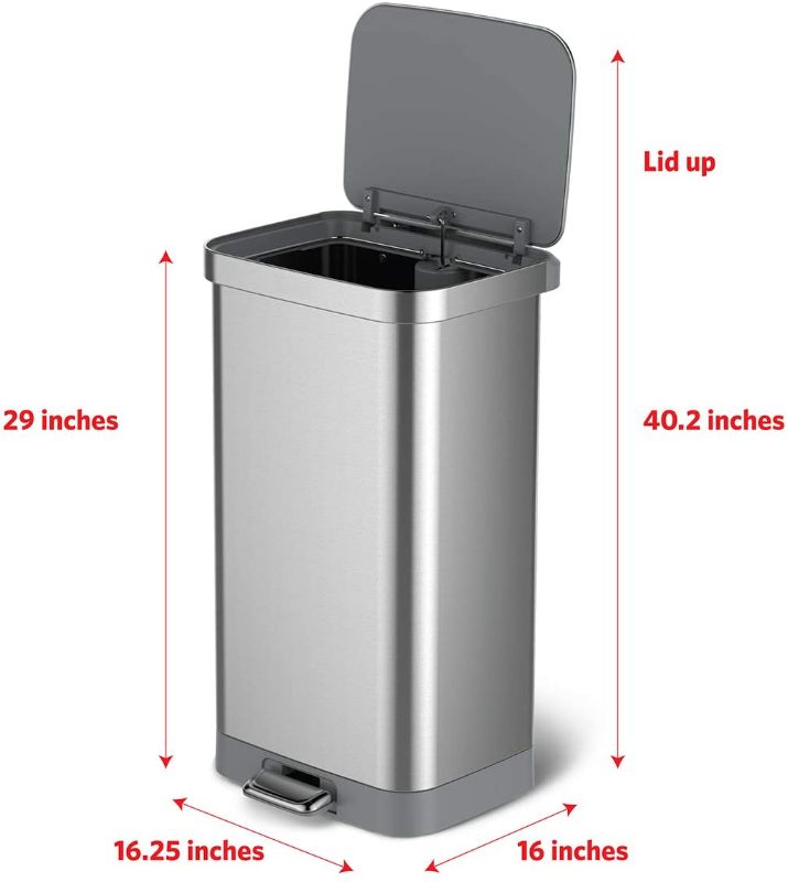 Photo 1 of *SEE last picture for damage*
Glad Stainless Steel Step Trash Can with Clorox Odor Protection | Large Metal Kitchen Garbage Bin with Soft Close Lid, Foot Pedal and Waste Bag Roll