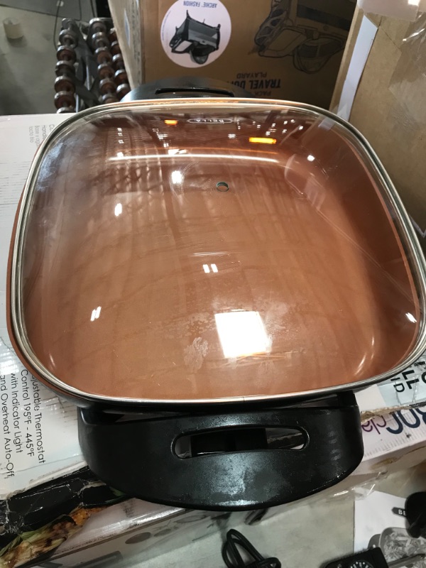 Photo 2 of *USED*
Bella 12 x 12 inch Electric Skillet with Copper Titanium Coating, Glass Lid Included