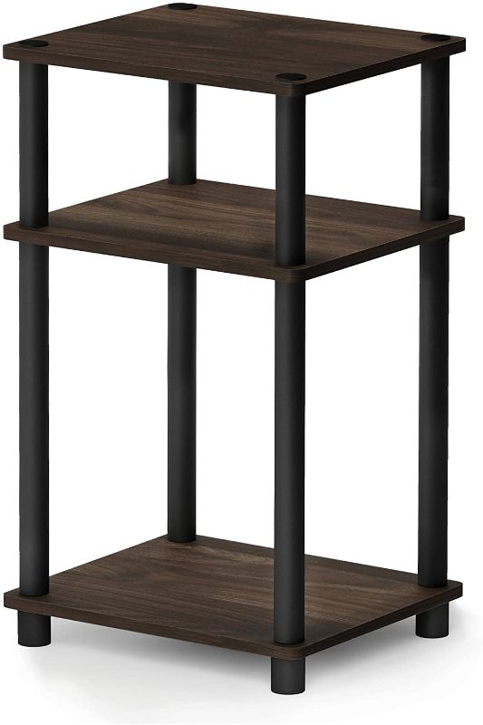 Photo 1 of *MISSING 1 short leg and 3 caps*
FURINNO Just 3-Tier End Table, Columbia Walnut/Black, 11.5"D x 13.4"W x 22.8"H

