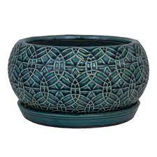 Photo 1 of 10 in. Dia Blue Rivage Ceramic Bowl Planter
